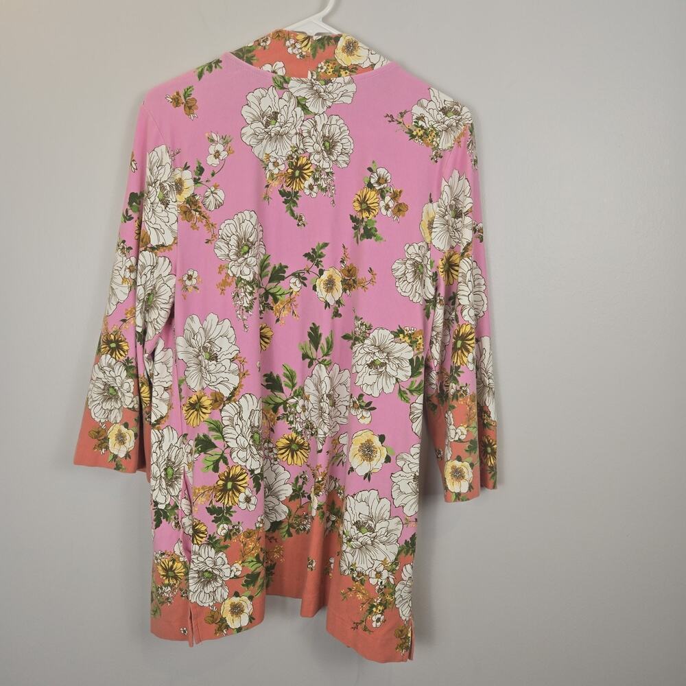 Isaac Mizrahi Live! Cotton Modal Print Knit Open Front Cardigan Pink Floral LARG - Picture 3 of 7